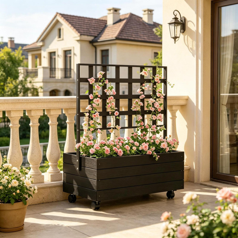 Jardinières portatives avec treillis, lit de jardin surélevé moderne en bois pour patio