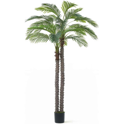 8FT Artificial Palm Tree, Fake Palm Tree for Indoor Outdoor Home Office Patio Décor, Large Double Stem Faux Phoenix Palm with Black Pot