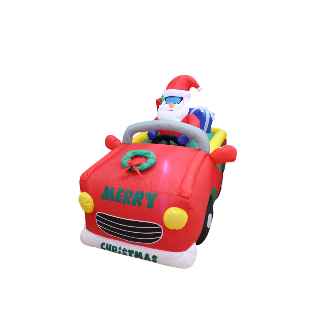 6 Foot Long Lighted Christmas Inflatable Santa Claus Riding Red Car with Gift Boxes Indoor / Outdoor Holiday Blow Up Yard Garden Decoration The Holiday Aisle®