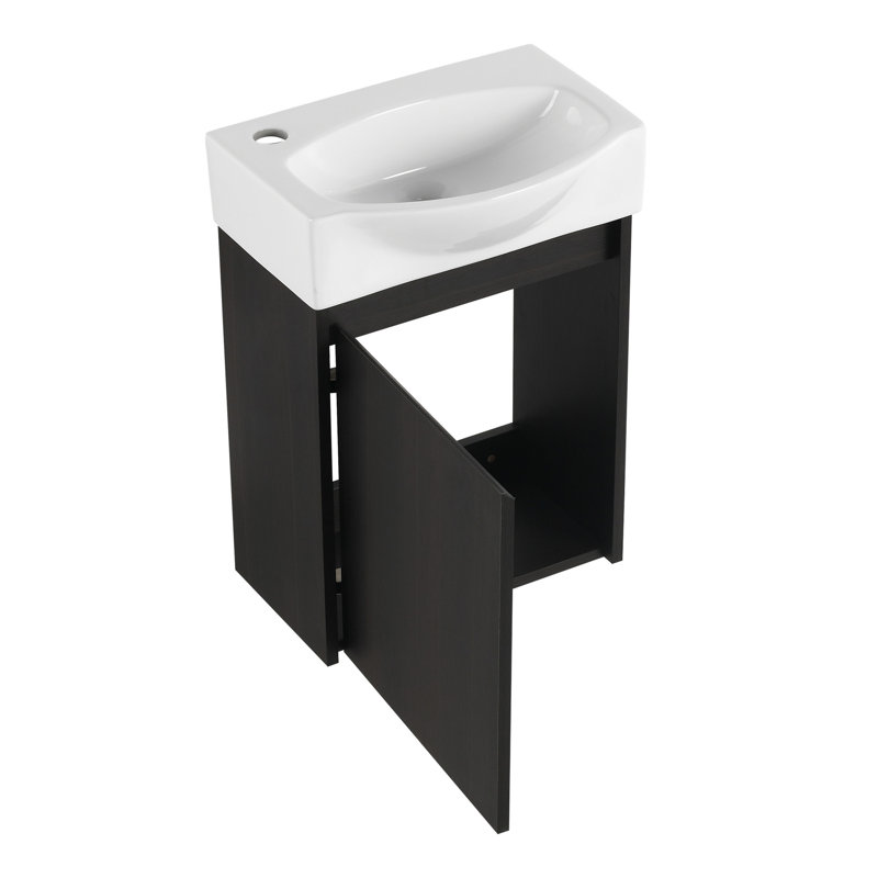 Ensemble de meuble-lavabo pour salle de bain 16 po avec petit meuble-lavabo moderne avec lavabo en céramique, Noir