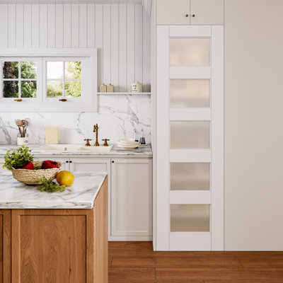 Porte standard en bois de verre massif givré blanc 5 pièces