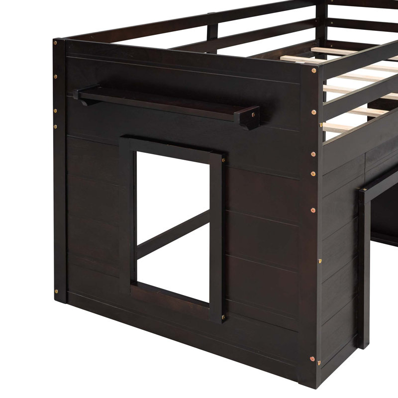 Lit mezzanine avec armoire et tablette, Espresso