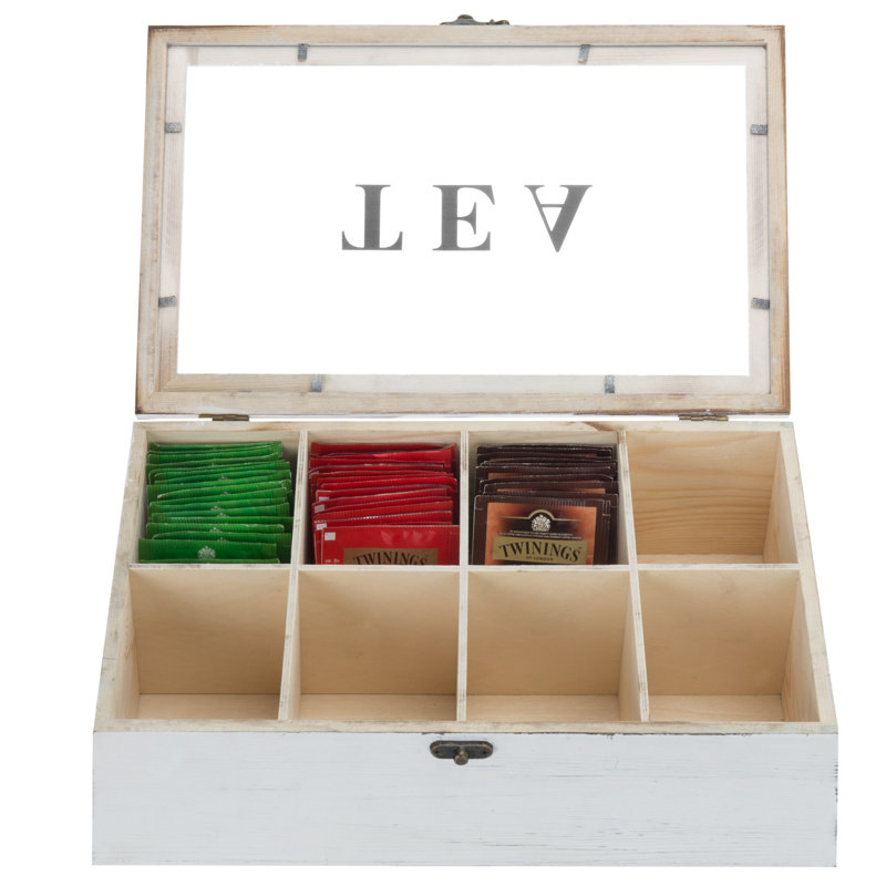 Boîte à thé en bois vendu 8 fentes, Blanc rétro