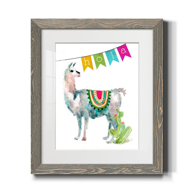 Fiesta Llama II - Reproduction d'art graphique sur papier encadré, H 24 po x l 18 po x P 1,5 po, gris