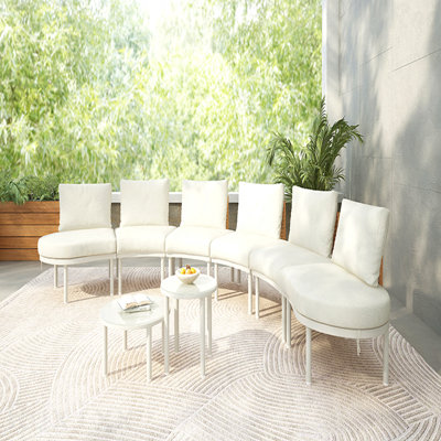 Canapé modulaire d'extérieur demi-lune 8 pièces Beige