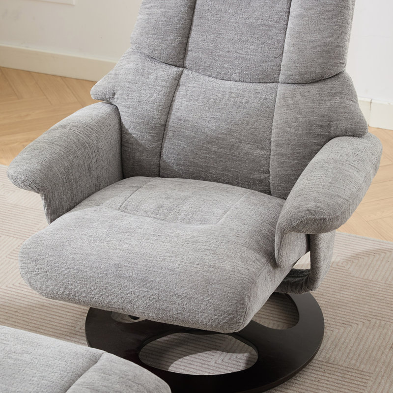 Ergonomic Recliner Chair with Ottoman, Modern 360° Swivel Lounge Chair with Footstool, Chenille Fabric, 5 Point Vibration Massage, Seat Heating & 140° Adjustable Backrest for Home or Office