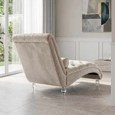 Jerick Modern Upholstered Chaise Lounge with Nailhead Trim and Clear Legs Suitable for Bedroom and Living Room