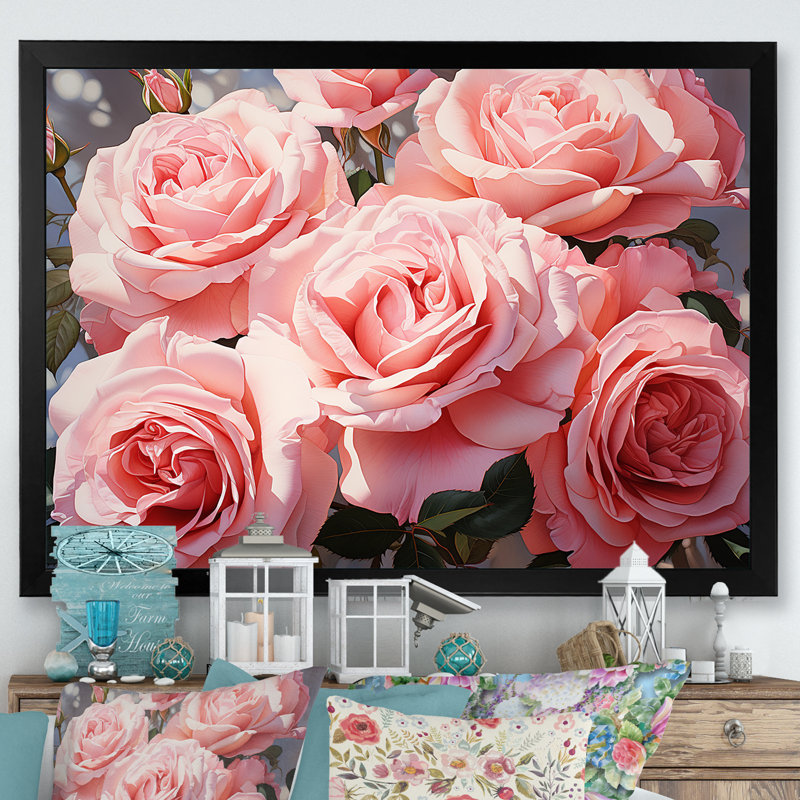 Minimalisme, roses roses, rêve, H 16 po x l 32 po x P 1 po, Cadre simple noir