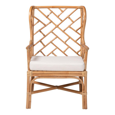 Baxton Studio Ray Natural Rattan Wingback Armchair with Removable Cushion