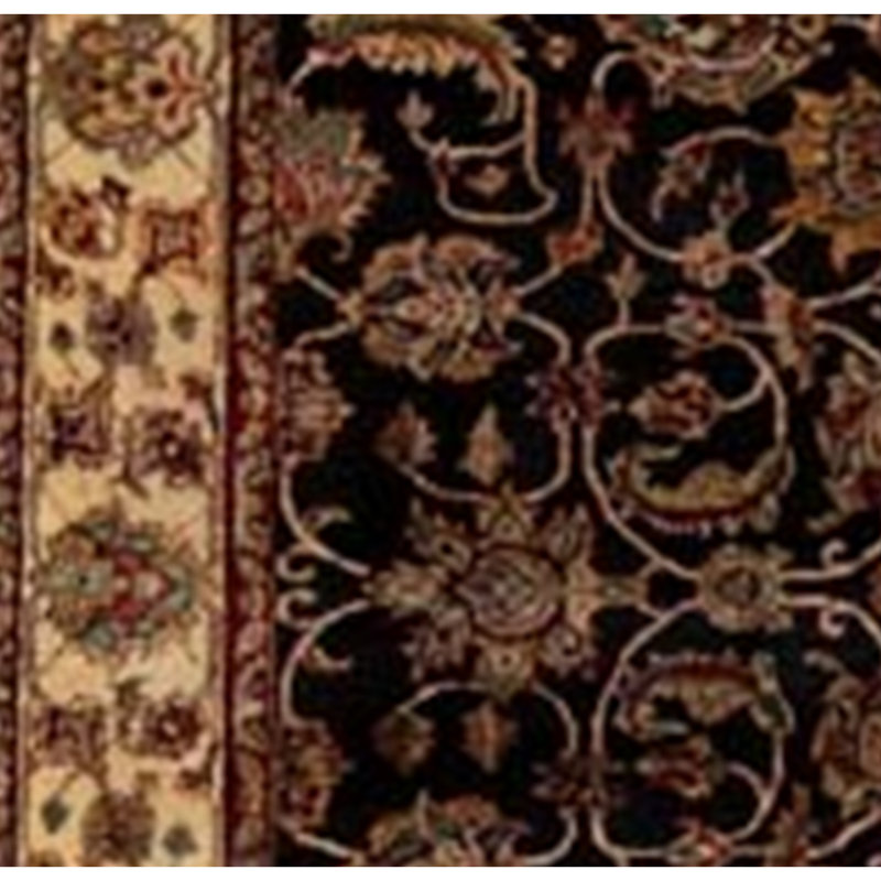 Hand-Knotted High-Quality Black and Cream Area Rug