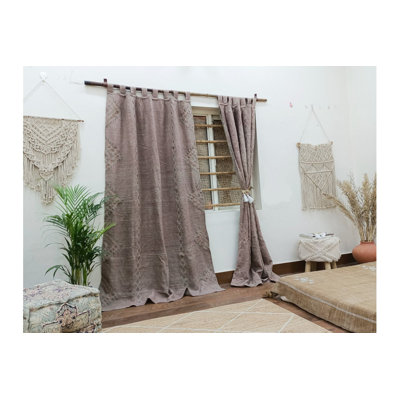 Farmhouse Linen Curtains | Hand Embroidered Linen Drapes | Custom Boho Cafe Curtains For Minimalist Bedroom & Living Room Home Decor Gift