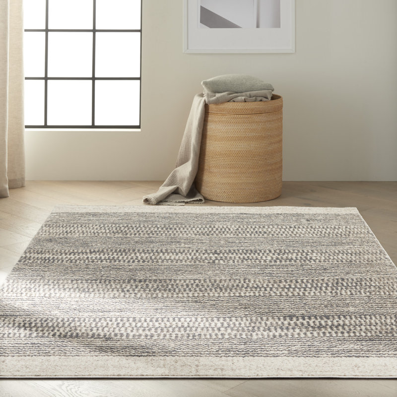 Calvin Klein Etched 5' x 7' Ivory Grey Contemporary Indoor Rug