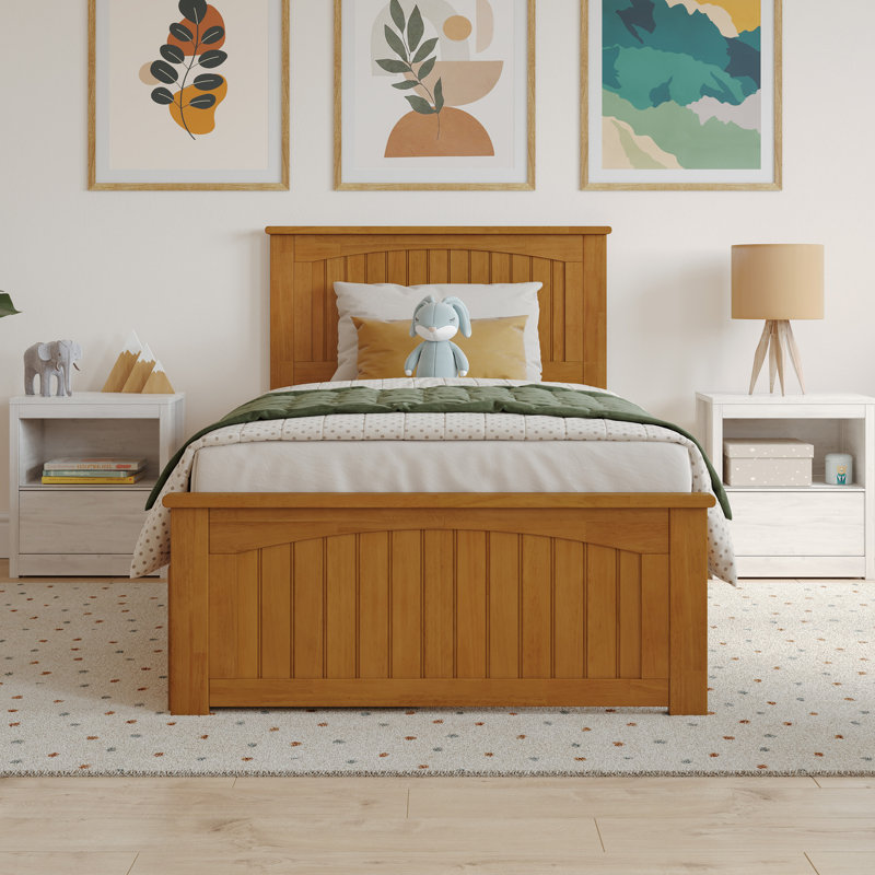  Nantucket Solid Wood Platform Bed with Matching Footboard & Trundle, Twin, Light Toffee