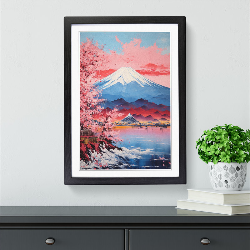 Mount Fuji Impressionism No.2 - Framed Print, 34cm H x 25cm W x 2cm D, Black Framed