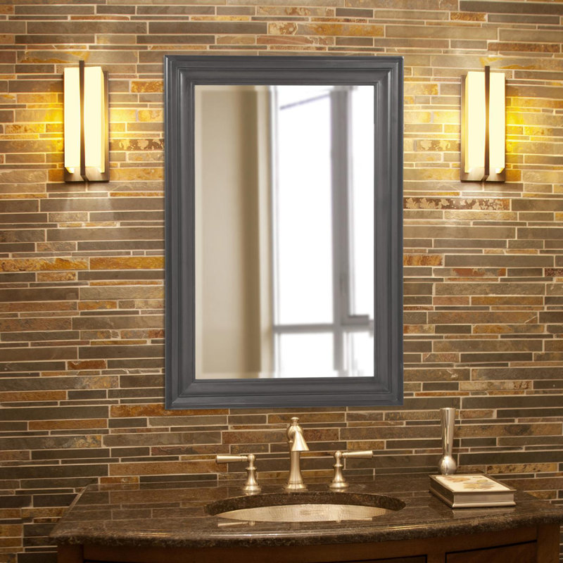 Cyrus Wood Rectangle Wall Mirror, Charcoal