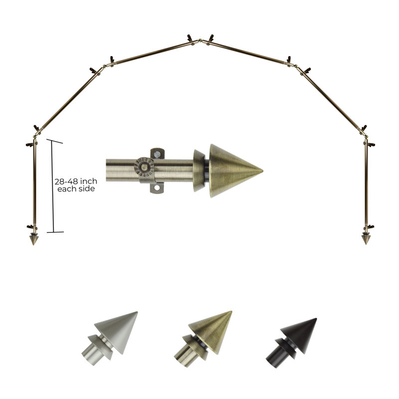Adjustable 0.81" Bay Window Single Curtain Rod, Antique Brass, 28" - 48" (each side)