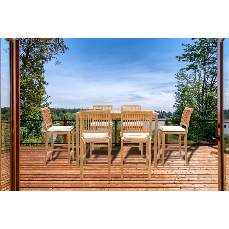 6 - Person Teak Solid Wood Patio Dining Set Umbrella Hole Included Rectangular Table