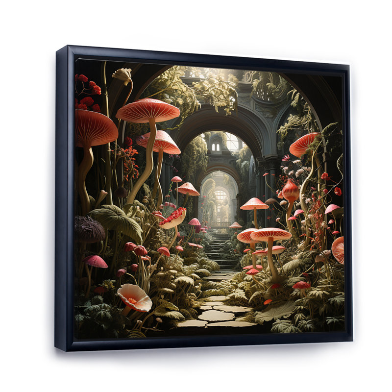 Champignon le jardin secret - imprimé, H 30 po x l 30 po x P 1 po, Cadre flottant noir