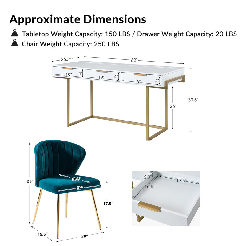 Euclid 2-Piece Desk Office Chair Set, Teal