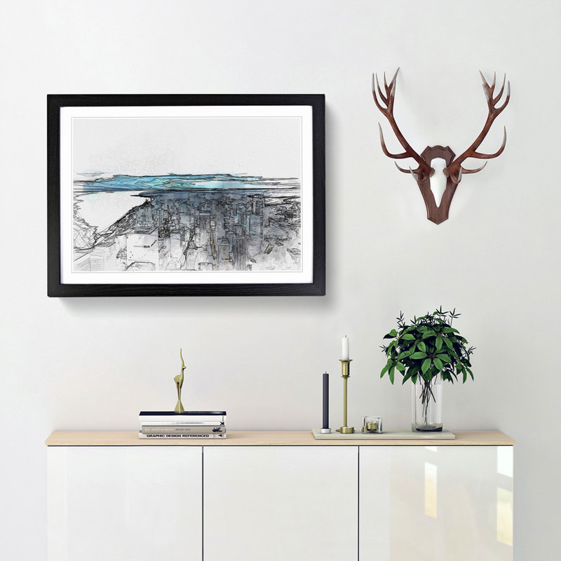 The Seattle Washington Skyline in Abstract - Framed Print, 35cm H x 50cm W x 2cm D, Black