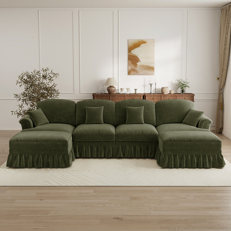  Sectionals Sofa, Living Room Set, U Shape Sofa, For Living Room, Green Chenille