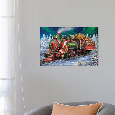 Père Noël train train avec oursons - Giclée sur toile tendue avec châssis
