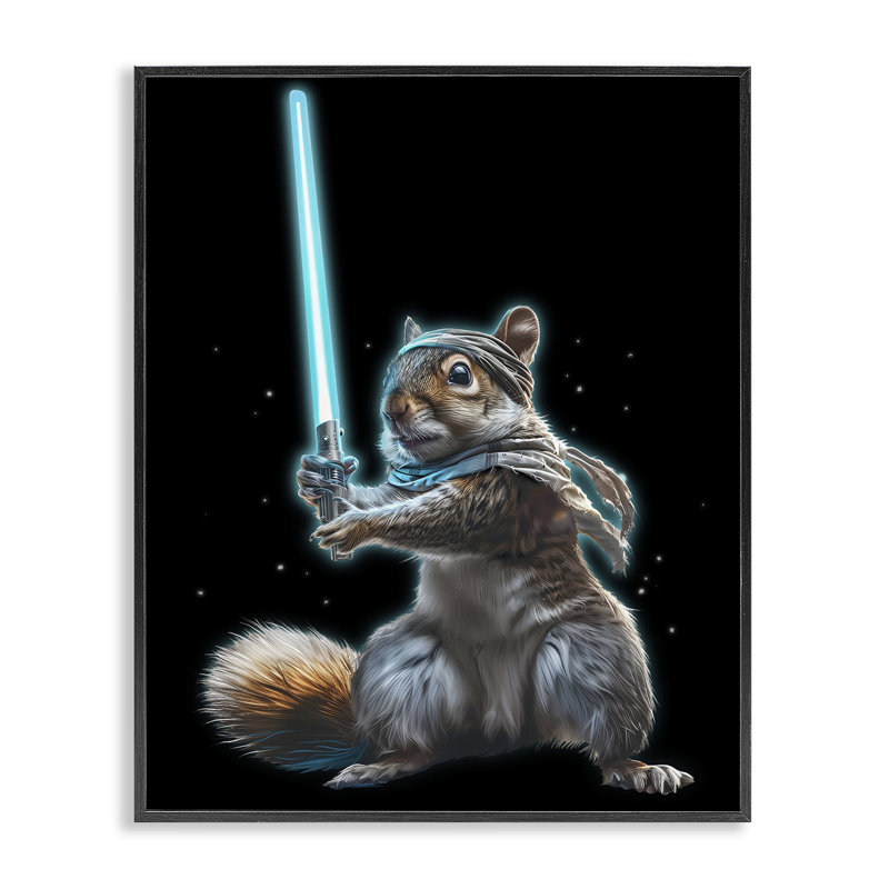 «Feel The Force Squirrel», estampe numérique, conception par Jim Baldwin, H 14 po x l 11 po, Giclée encadrée noir minuit
