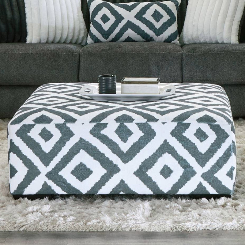 Yahne Upholstered Ottoman, White/Gray Chenille