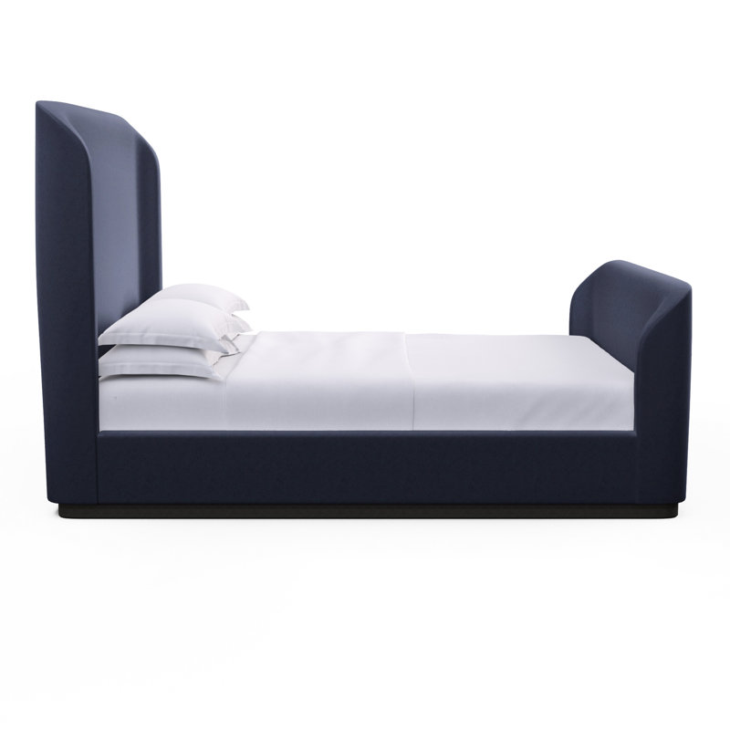Barrow Upholstered Wingback Bed, Queen, Plush Velvet Blush, Weathered