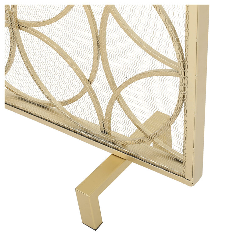 Pare-étincelles en fer doré avec motif de cercles superposés et design minimaliste moderne
