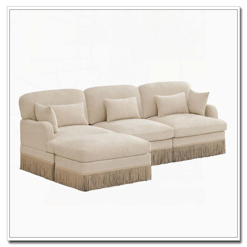 Canapé Comfy Chenille Leopard, Beige + 3 sièges + 1 repose-pieds