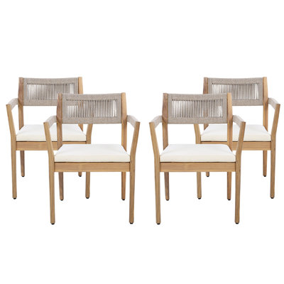 Chaises de salle à manger d'extérieur en bois d'acacia tressé - Accoudoirs - Meubles de patio toutes saisons pour le jardin, la piscine et la cour (durables et élégants)