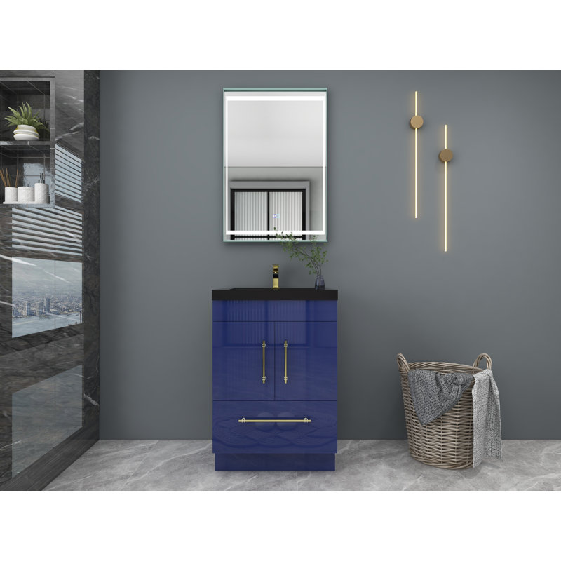 Ensemble de meuble-lavabo simple 24 po Camodeca, Or mat, Bleu nuit brillant