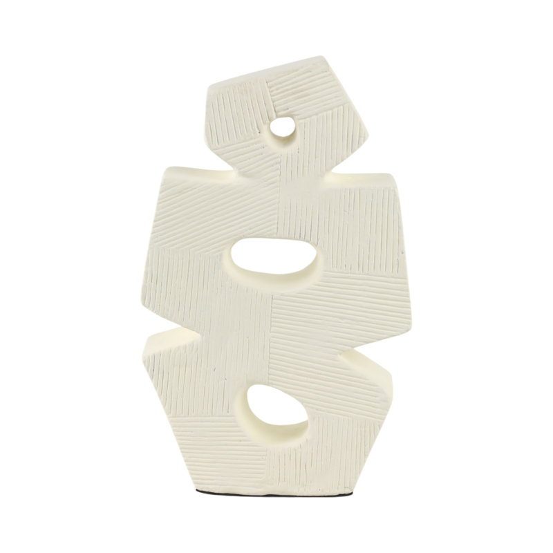 Modern Glam Pottery & Terracotta Abstract Sculpture with Textured Geometric Design., 15" H x 9" W x 9" D