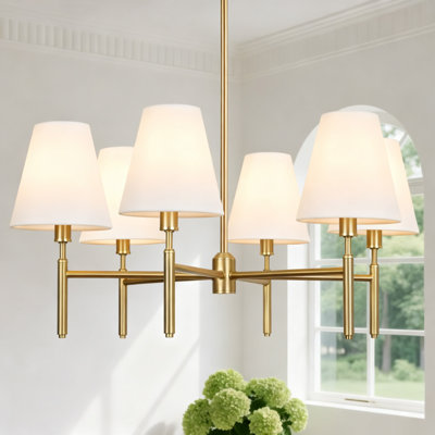 6 - Light Dimmable Classic / Traditional Chandelier with White Fabric Shades