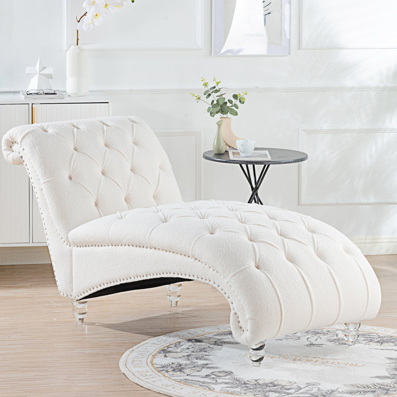 Chaise longue sans accoudoirs touffetée, Blanc