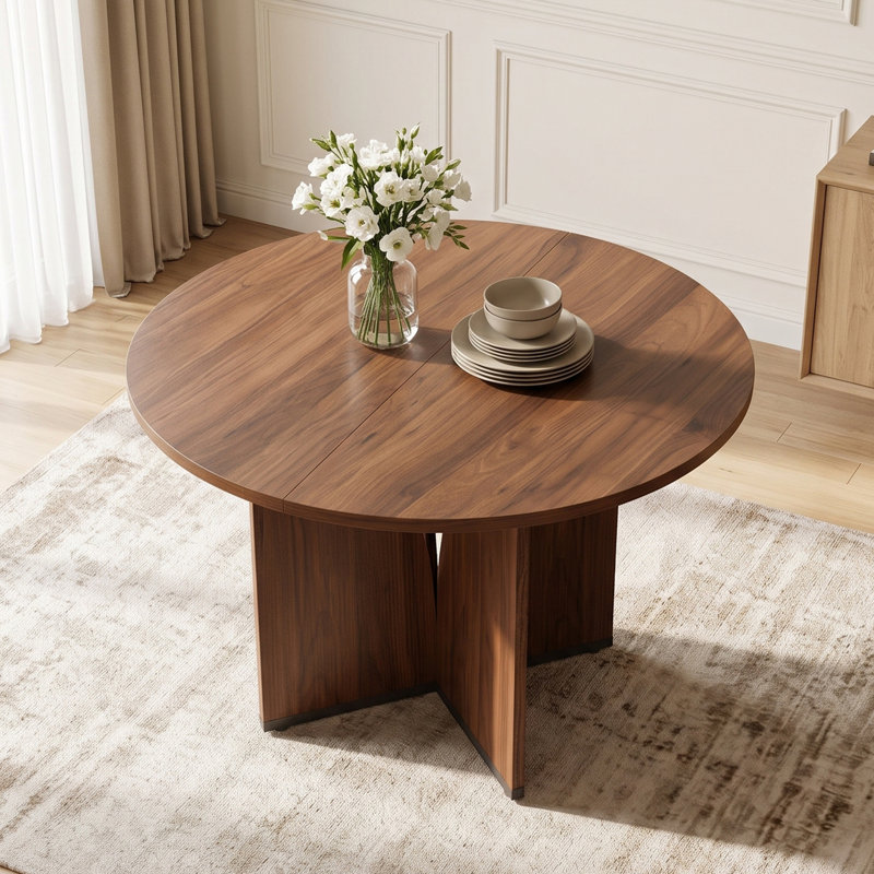 Table de salle à manger ronde en noyer de 100 cm (39,37 po), table de cuisine moderne à pied central de style milieu du siècle, 4 couverts