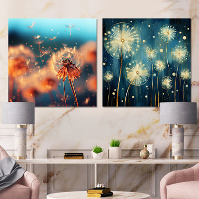 Delicate Dreamscapes Dandelion I - Pissenlit, ensemble de 2 reproductions d'art sur toile