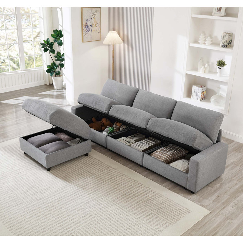 Canapé modulaire peu encombrant avec repose-pieds caché, Polyester - Gris