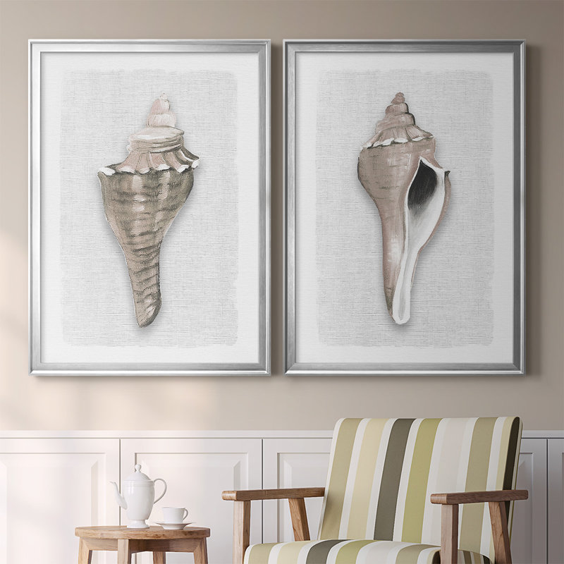 «Sea Front Shell I», ensemble de reproduction de peinture, Argent, H 36,5 po x l 53 po x P 1,25 po