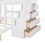 Lit double blanc au-dessus de simple et superposé, pin et contreplaqué, garde-corps de longueur, escalier multifonctionnel, 4 tiroirs de rangement, pas de sommier tapissier, grande capacité-130155722