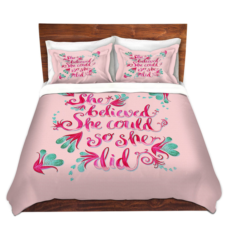  Ensemble de housse de couette Zara Martina She Believed, 1 housse + 2 taies très grand lit, Rose