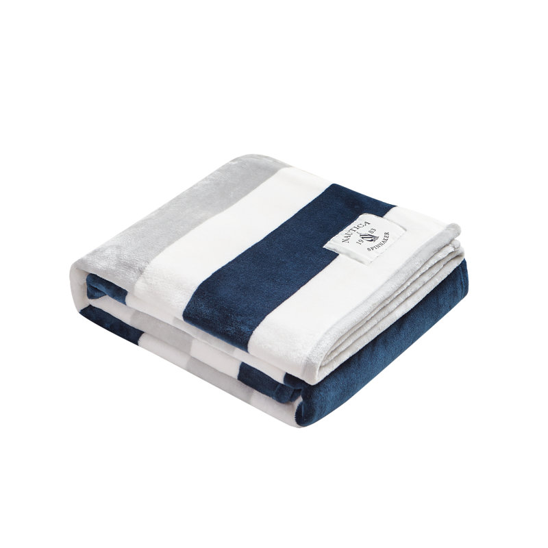 MF Point Harbor Nautica Ultra Soft Plush Throw Blanket, Navy/Gray