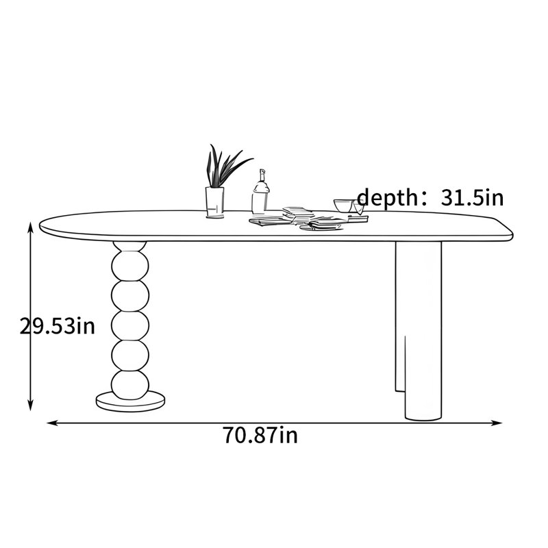 Table de salle à manger créative de petite taille, H 29,53 po x L 70,87 po x l 31,5 po