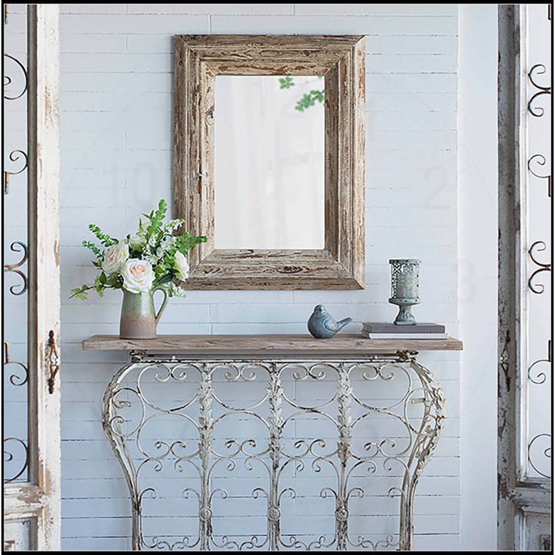 Miroir d'appoint mural rectangulaire avec cadre en bois vieilli