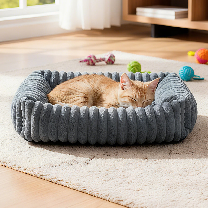 Faux Fur Pet Bed, Medium (20cm H x 92cm W x 69cm D), Dark Grey