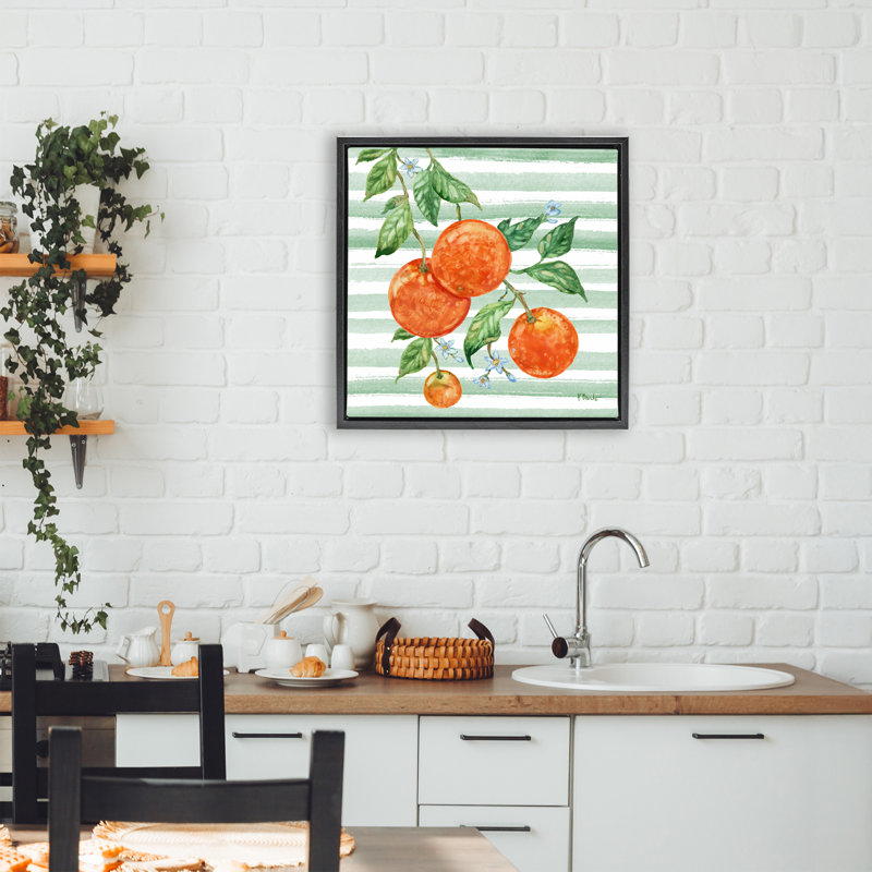 Cadre flottant de vigne orange juteuse, design par Paul Brent, Cadre flottant noir de jais, H 18 po x l 18 po