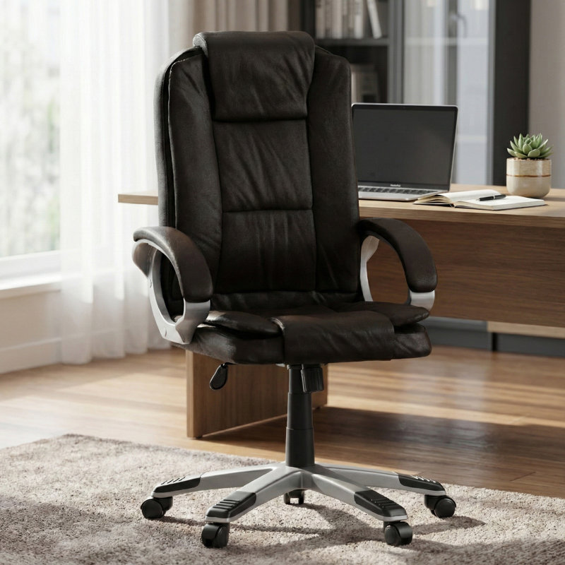 Muskoka Swivel Desk Chair Faux Leather With Adjustable Height, UKFR Certified, Brown