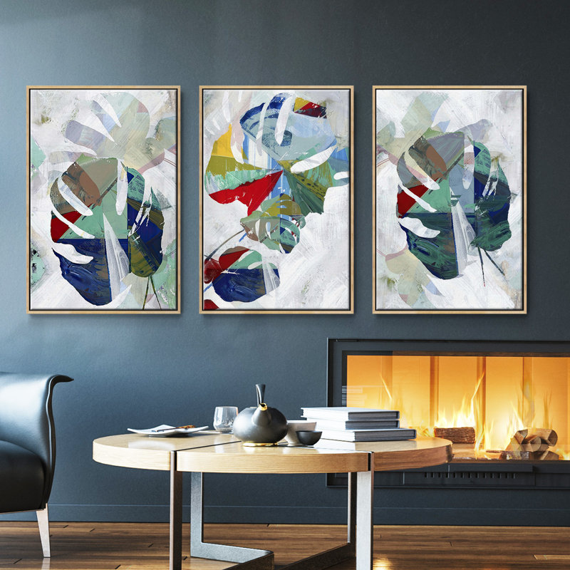 Angled Spaces I, ensemble de 3 pièces encadrées sur toile, Naturel, H 36 po x l 72 po