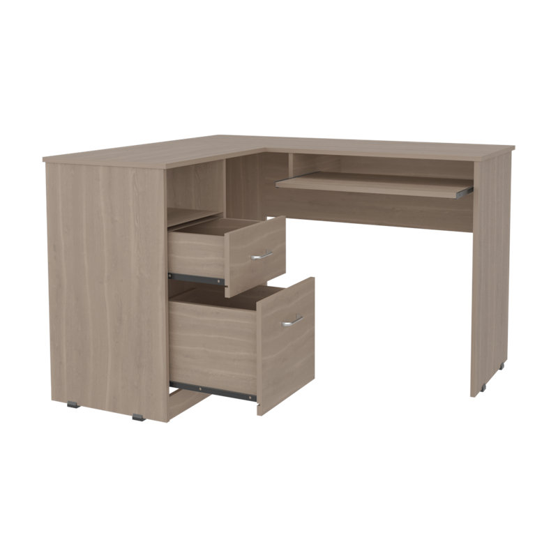 Jexiel L-Shaped Computer Desk, Bardolino Oak, Light Gray